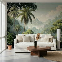 Palm Vista wallpaper provides a leafy backdrop in a modern hallway., GD7884