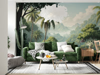 Palm Vista wallpaper creates a nature-inspired theme in a dining area., GD7884