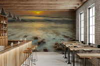 Sunlight reflections across calm sea surface mural

