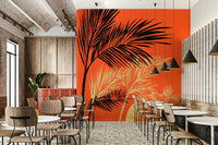 Bright Cafe finished with Palms at Sunset wall mural in matte orange