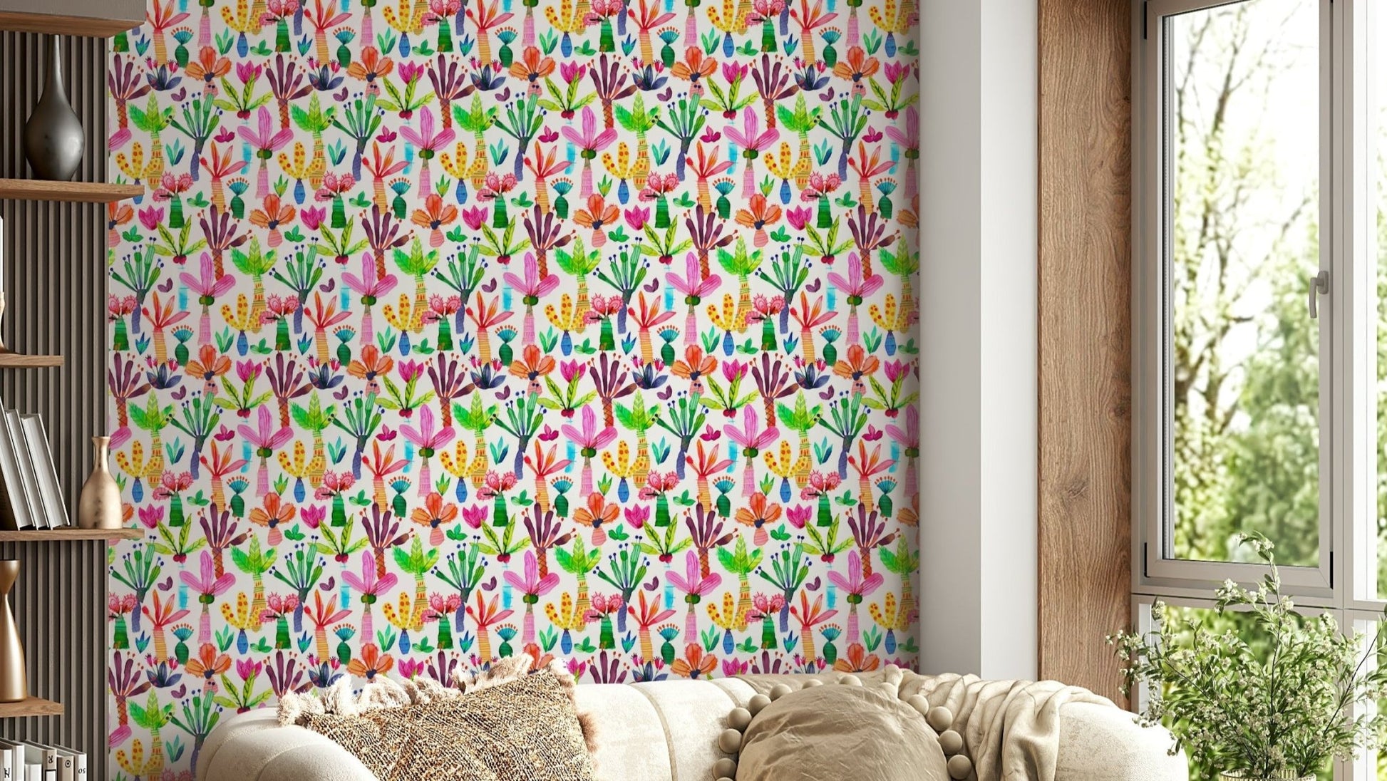 Palms Garden colorful kids wallpaper design

