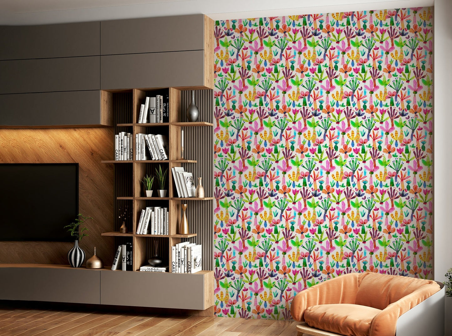 Colorful kids wall mural with garden theme

