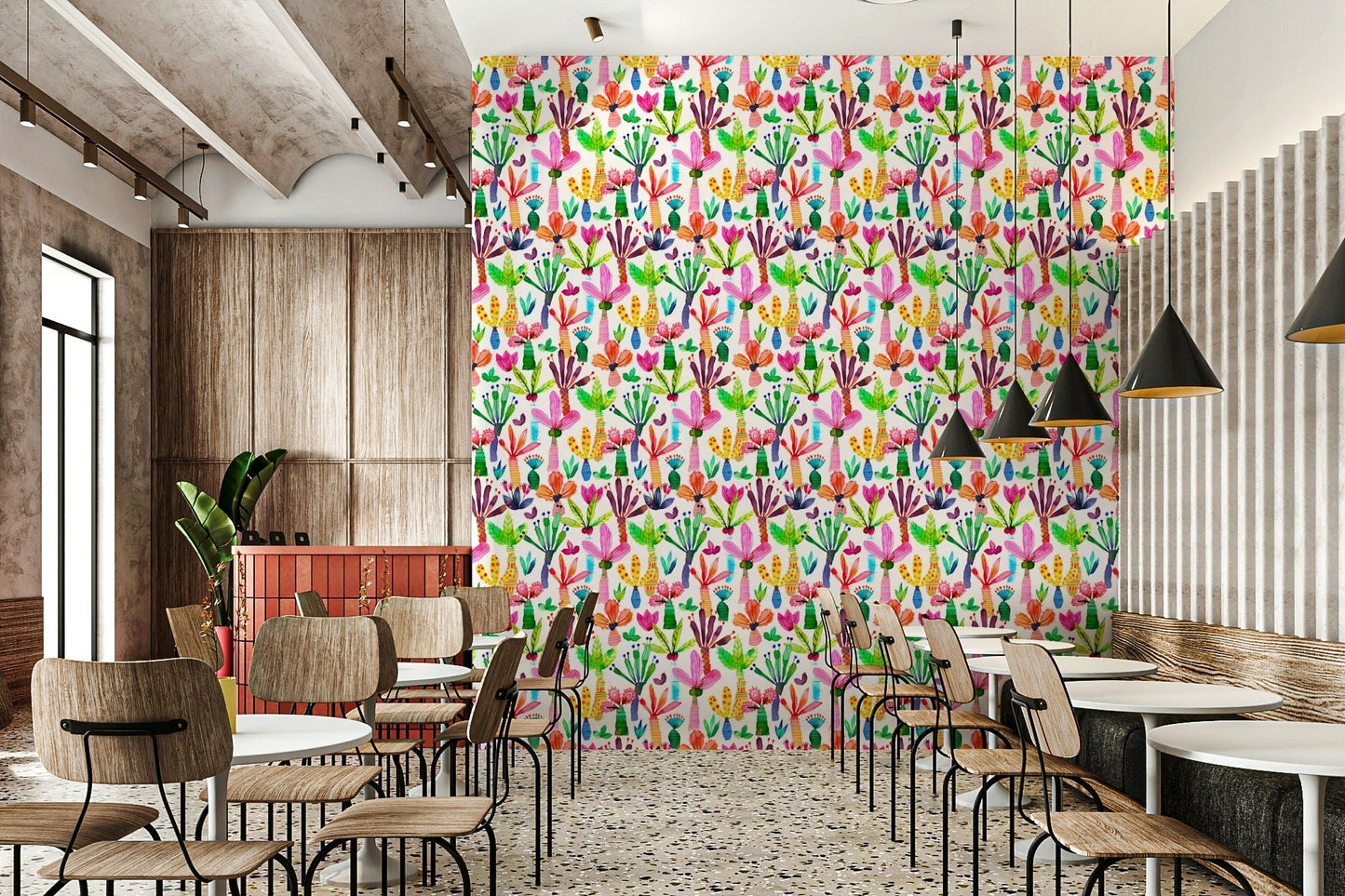 Playroom wallpaper with palms design

