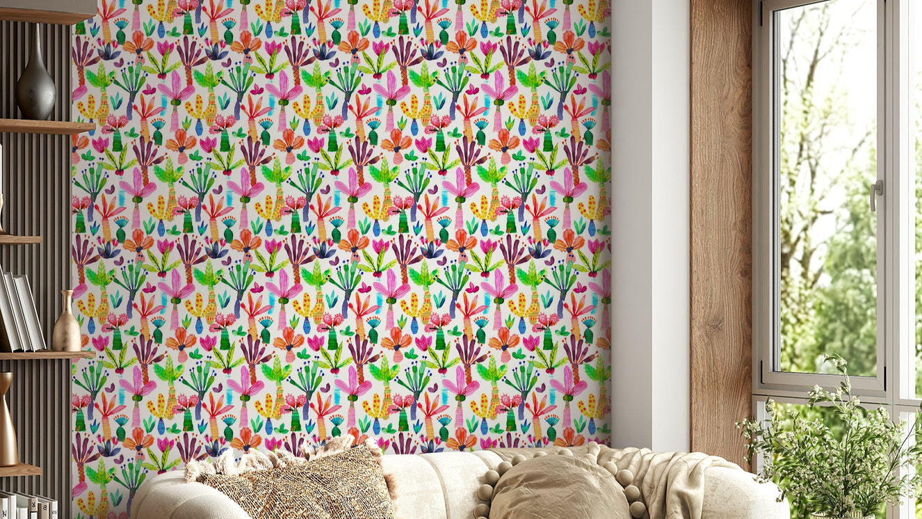 Palms Garden colorful kids wallpaper design

