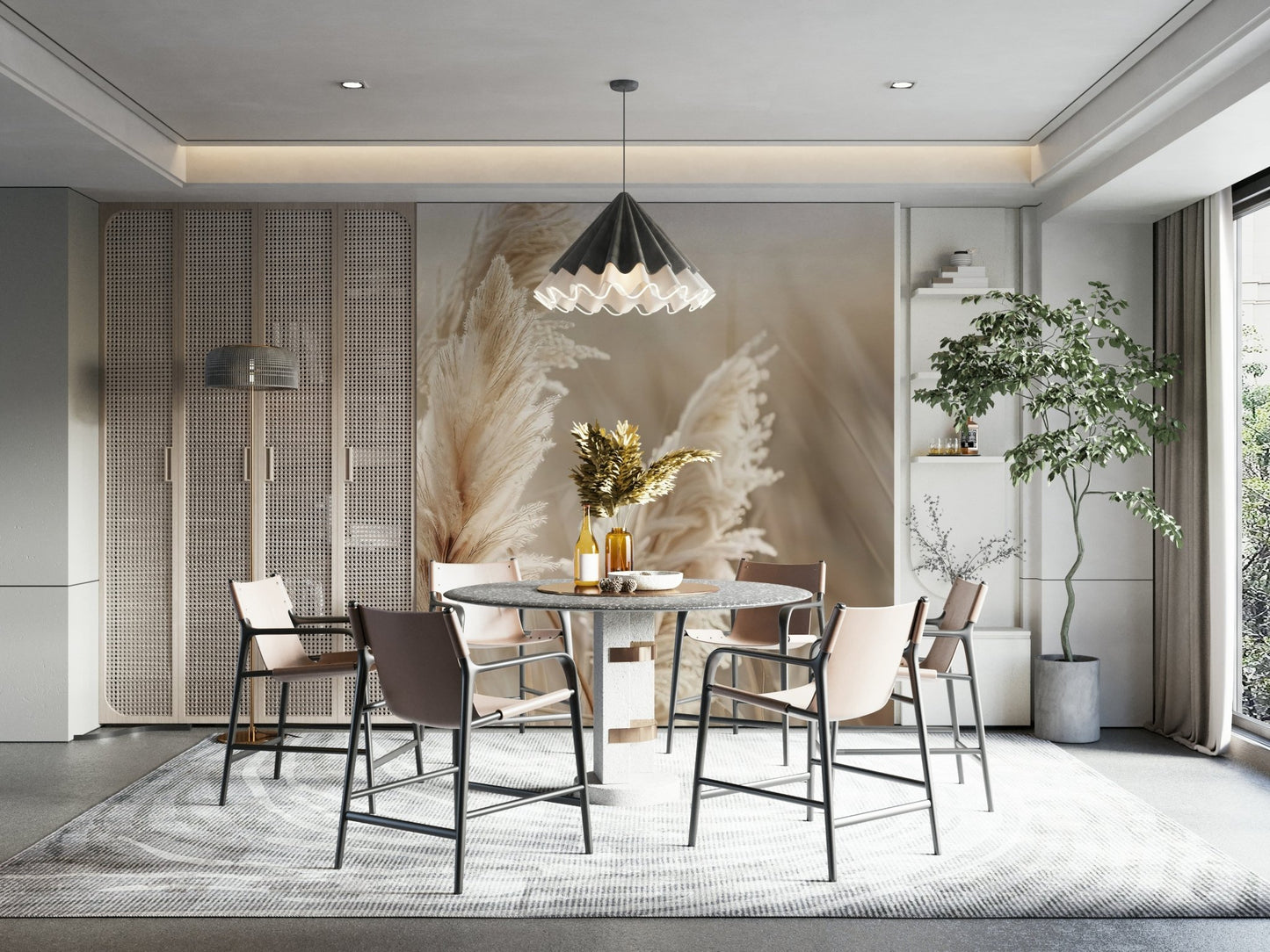 Seaside pampas grass mural for a calming effect

