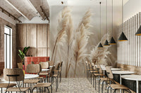 Peaceful pampas grass by ocean mural for walls

