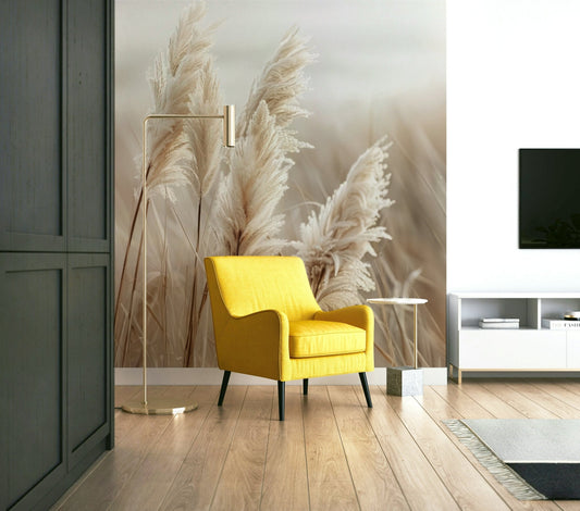Pampas grass swaying by the sea wall mural

