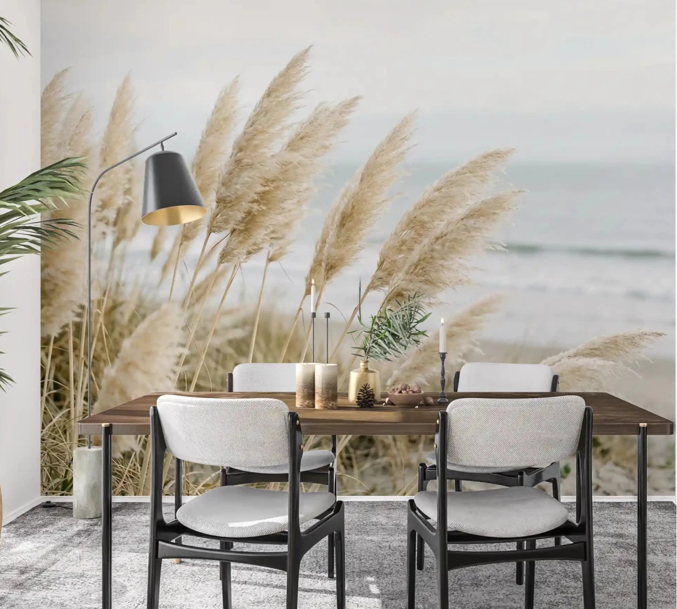 Pampas Whisper Wall Mural with shoreline views in a dining room., GD8985