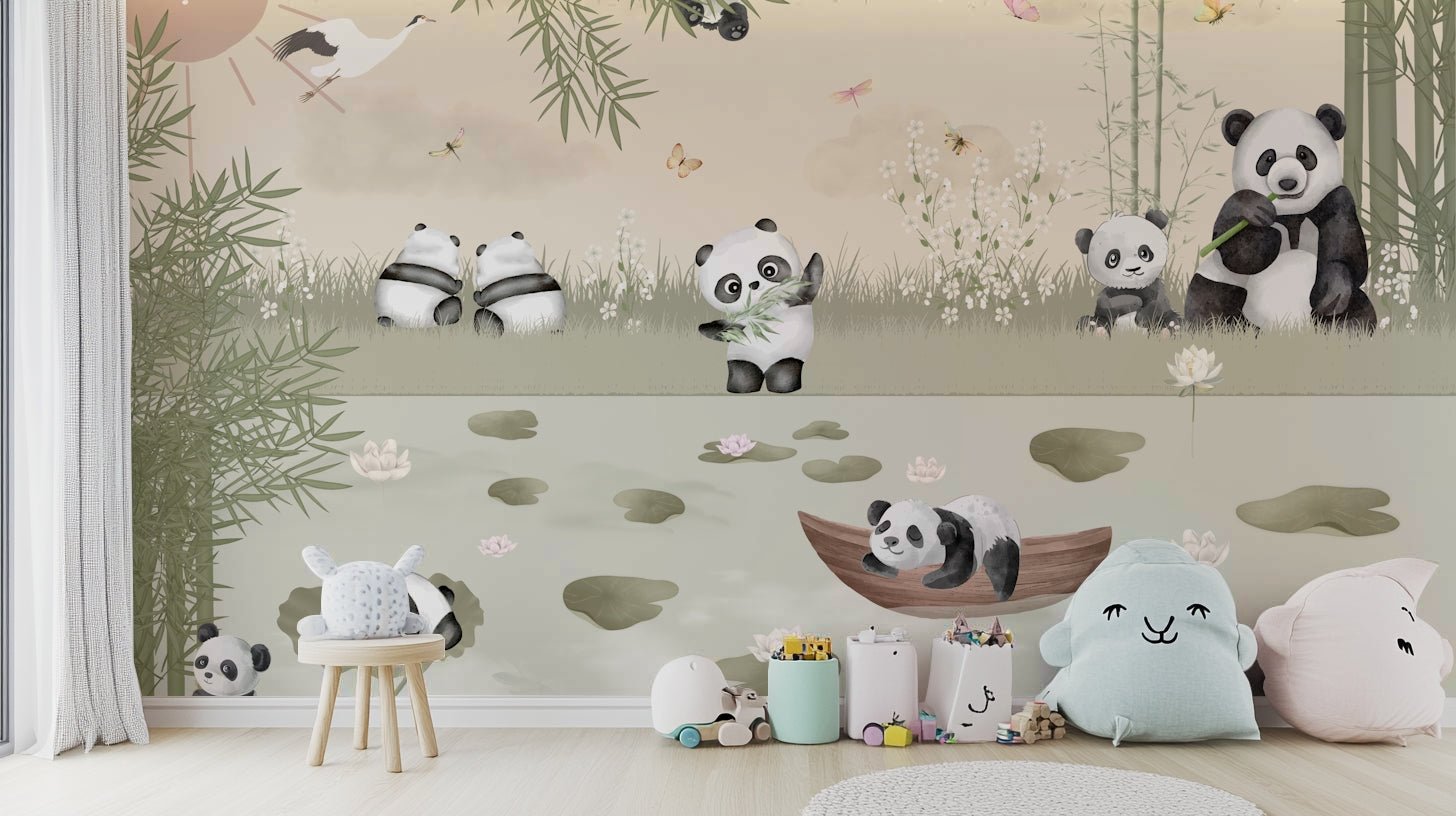 The background is a dense forest of green bamboo stalks.

