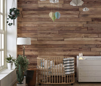 Wide wooden backdrop with brick accents
