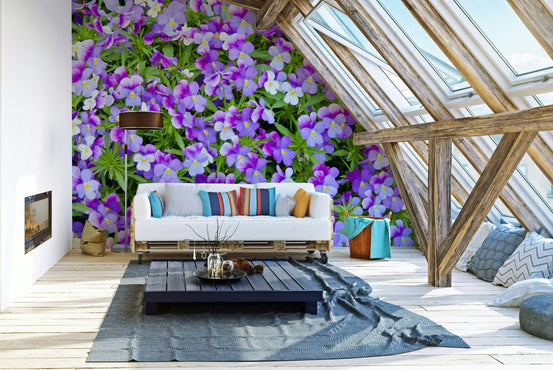 Purple pansy floral wallpaper design, GD2390