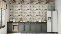 Kitchen jars and veggies wallpaper

