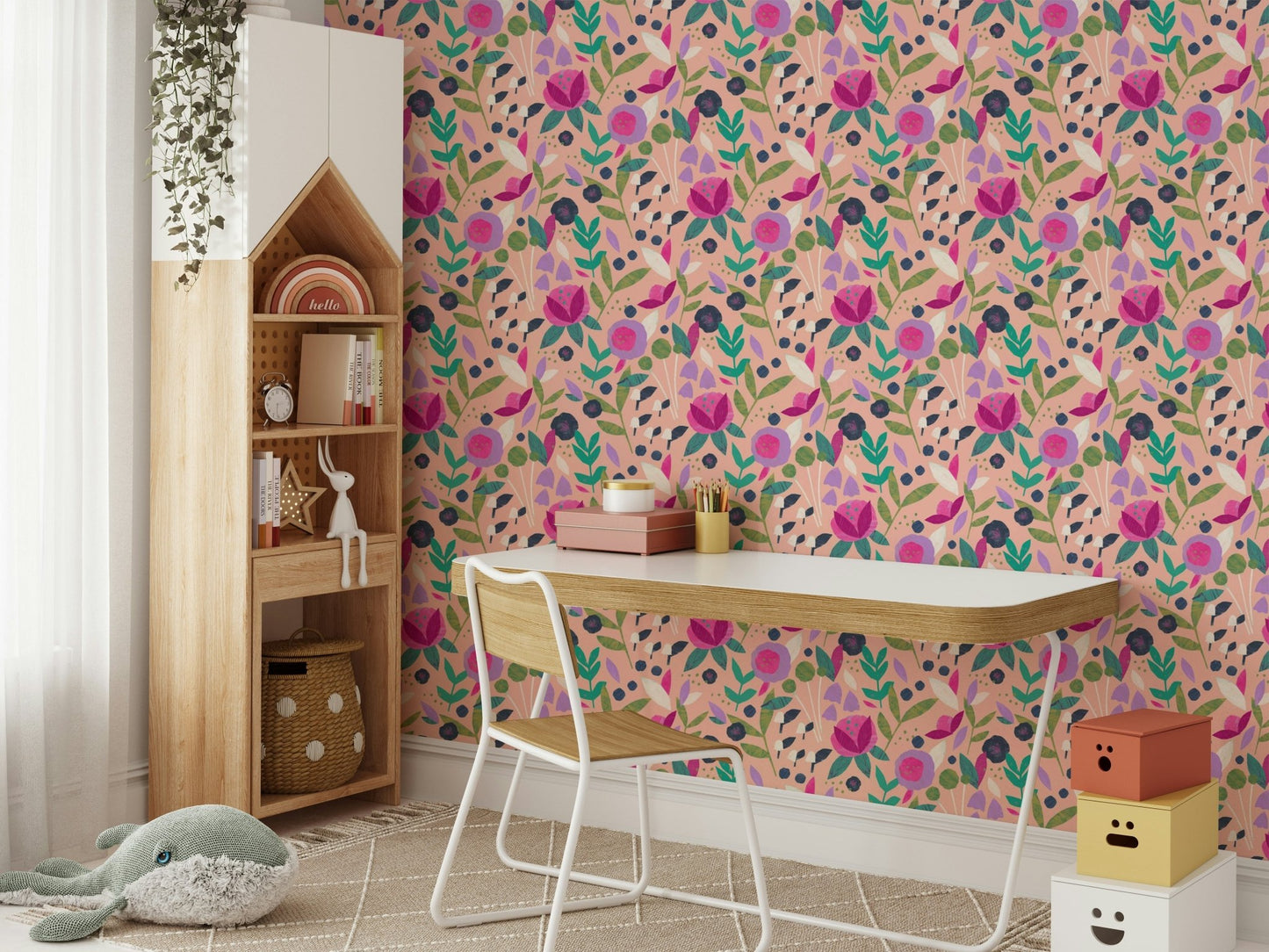 Layered flower mural wallpaper design

