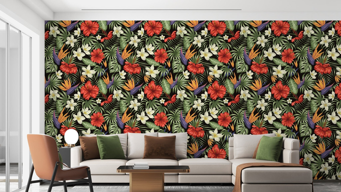 Tropical floral paradise wallpaper design
