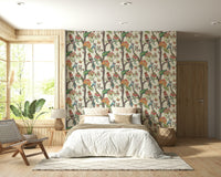 Exotic, quaint Paradise Perch wallpaper, curious birds, and butterflies.