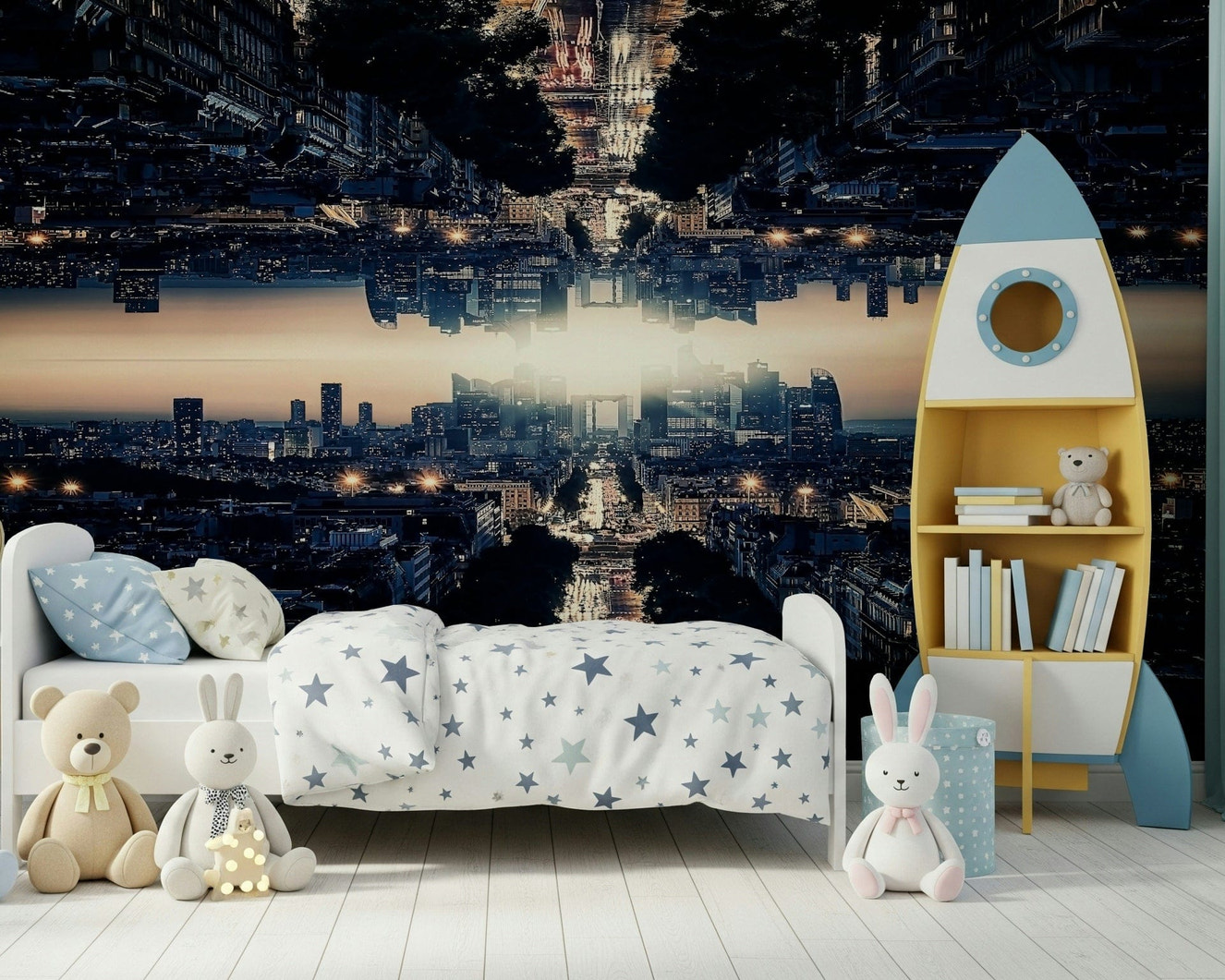 Parallel Universe wallpaper mural urban horizon mirror.
