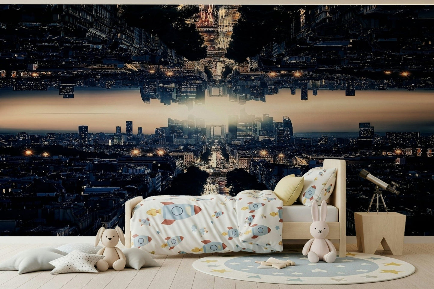 Midnight urban reflection Parallel Universe wallpaper mural.