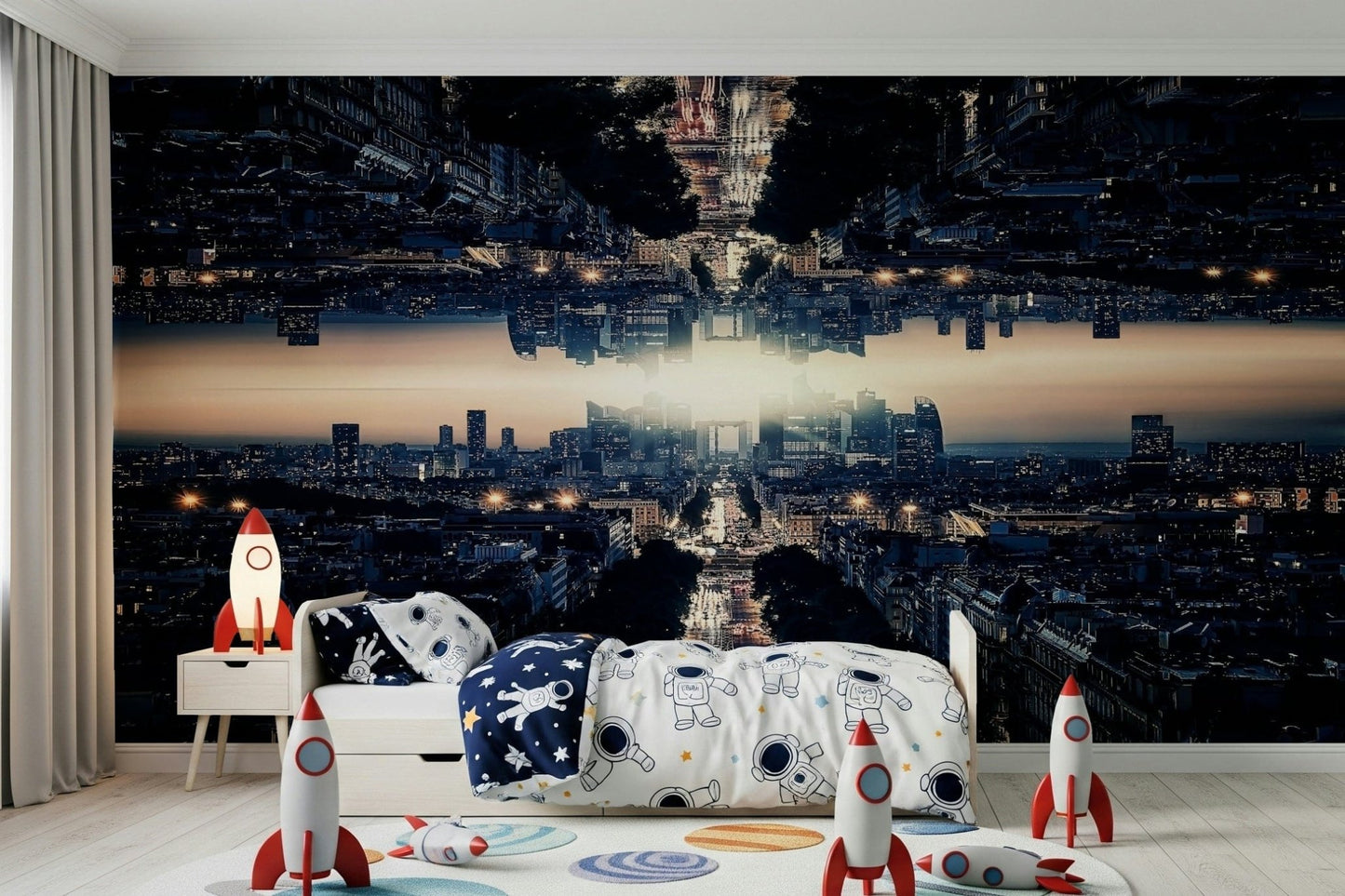 Dual reality city Parallel Universe wallpaper mural.