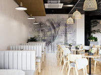 Collage-style mural of Paris with architectural and carnival charm.

