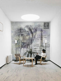 Paris mural combining iconic landmark with festive carousel.

