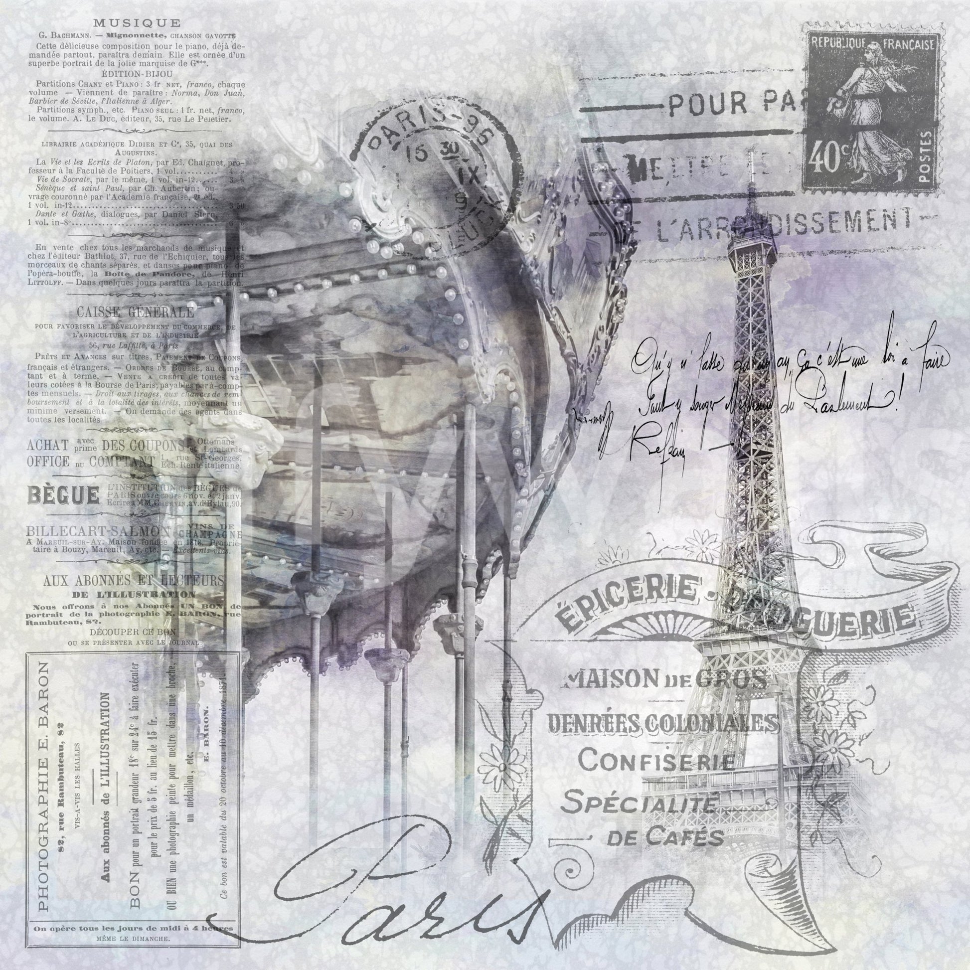 French collage mural capturing joyful Parisian street culture.

