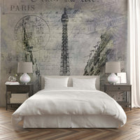 Artistic Paris streetscene mural with landmark and architecture.

