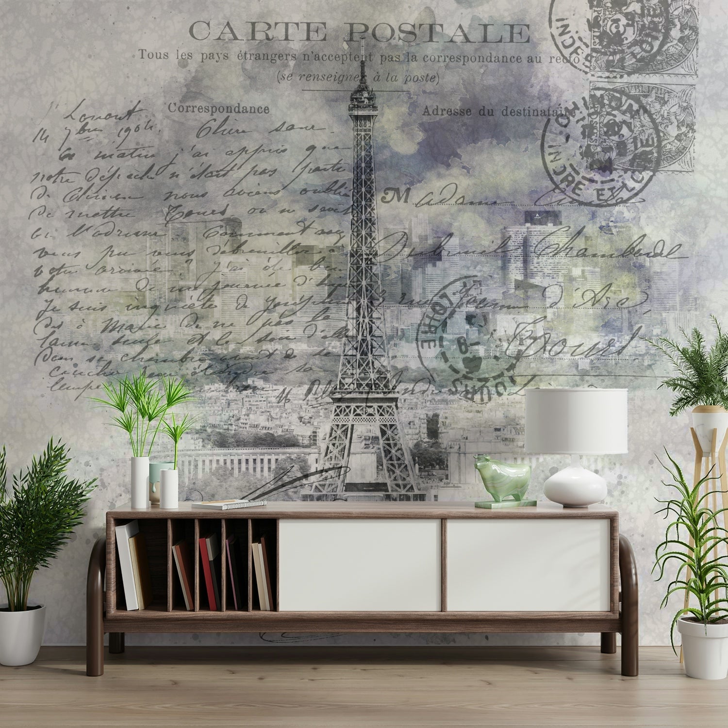 Eiffel Tower and urban skyline mural with a graphic twist., GD1487