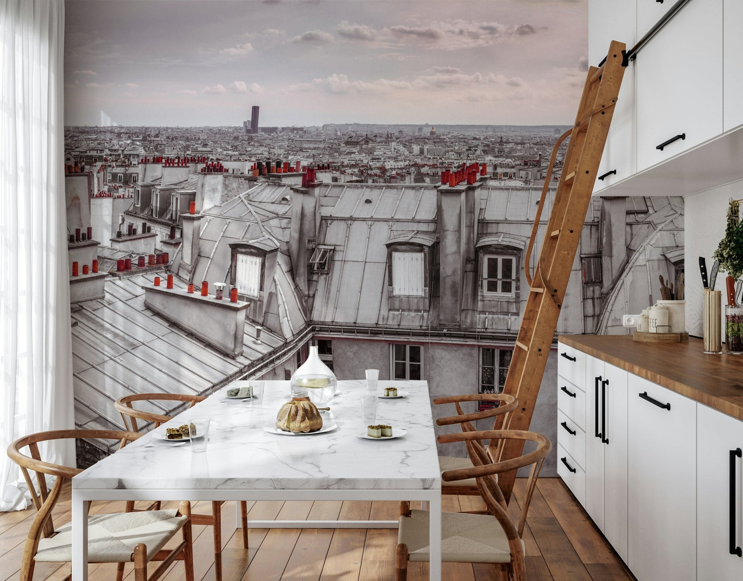 Cinematic city view wallpaper for a sophisticated flat lounge setup.