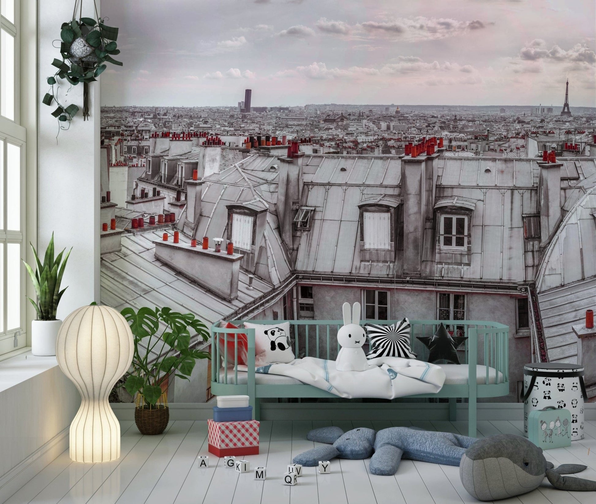 Iconic Parisian landscape wall mural for a professional office backdrop.