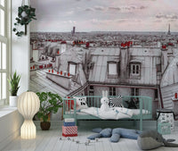 Iconic Parisian landscape wall mural for a professional office backdrop.