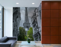 An elegant wall mural with a view of the Eiffel Tower.

