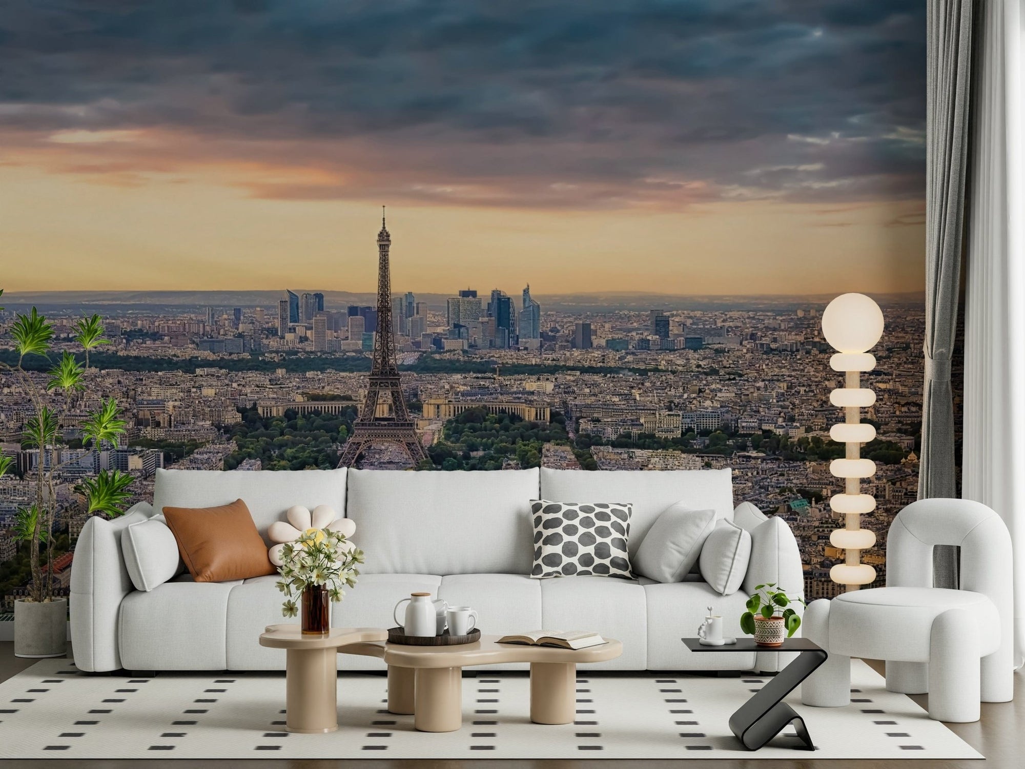 Paris Panorama Sunset wall mural showing the Eiffel Tower over a wide skyline GD7370

