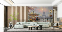 Retro Geo Blush mural wallpaper showcases vintage Paris street scene vibes.