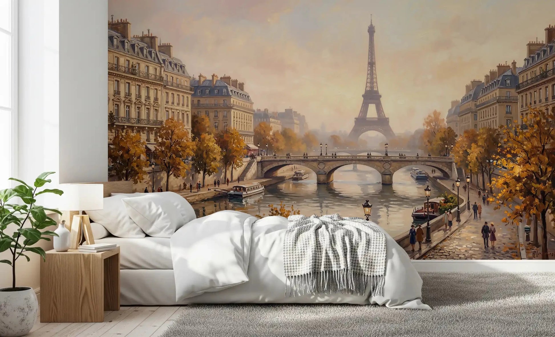 Scenic view of the Seine captured in the Parisian Autumn Wall Mural detail swatch., GD9105