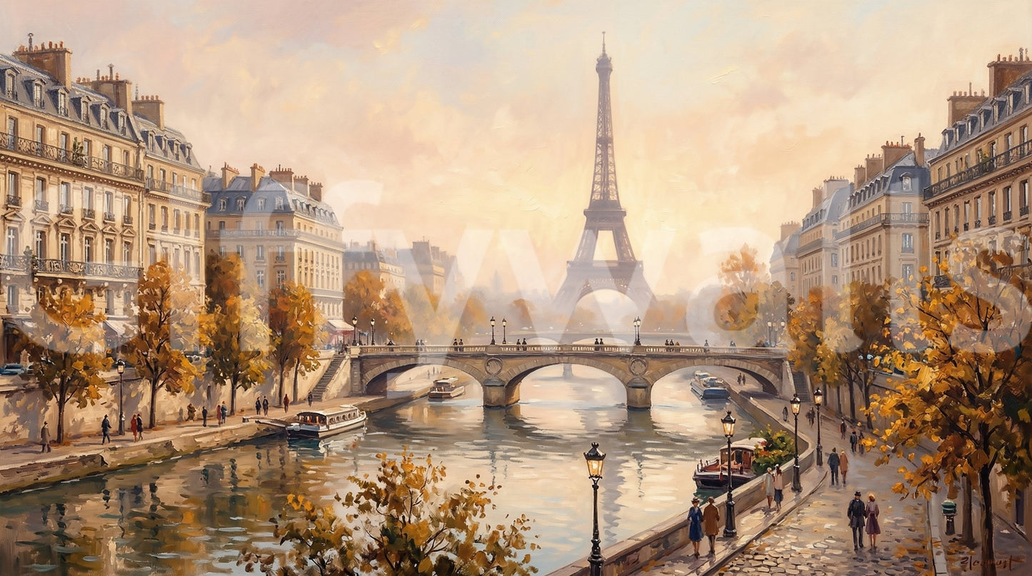 Warm fall colors and historic architecture define this Parisian Glow Wall Mural., GD9105