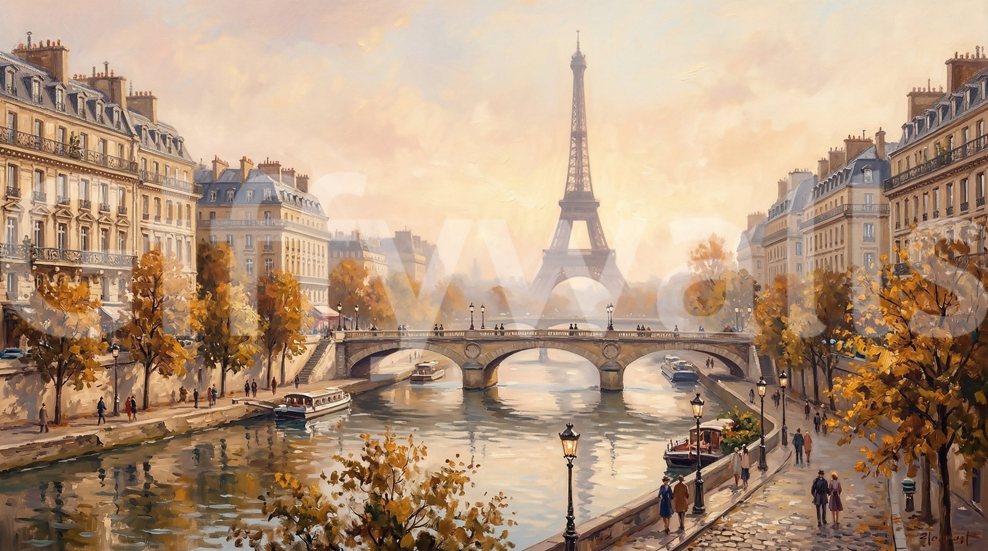 Warm fall colors and historic architecture define this Parisian Glow Wall Mural., GD9105