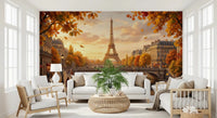Hallway with an arch showcases the scenic Parisian wall mural style.