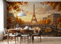 Texture and canvas grain are visible on this Parisian Autumn vibes Wall Mural.