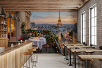 Haussmann rooftops stretch toward the horizon in Parisian Balcony Sunset Romance wall mural.GD9620