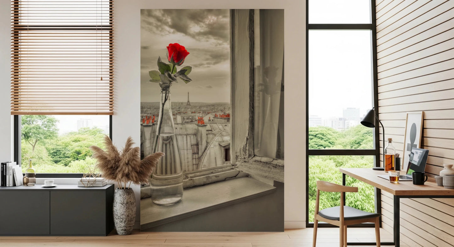 Parisian Bloom wall mural with Eiffel Tower and flower focus, GD8769