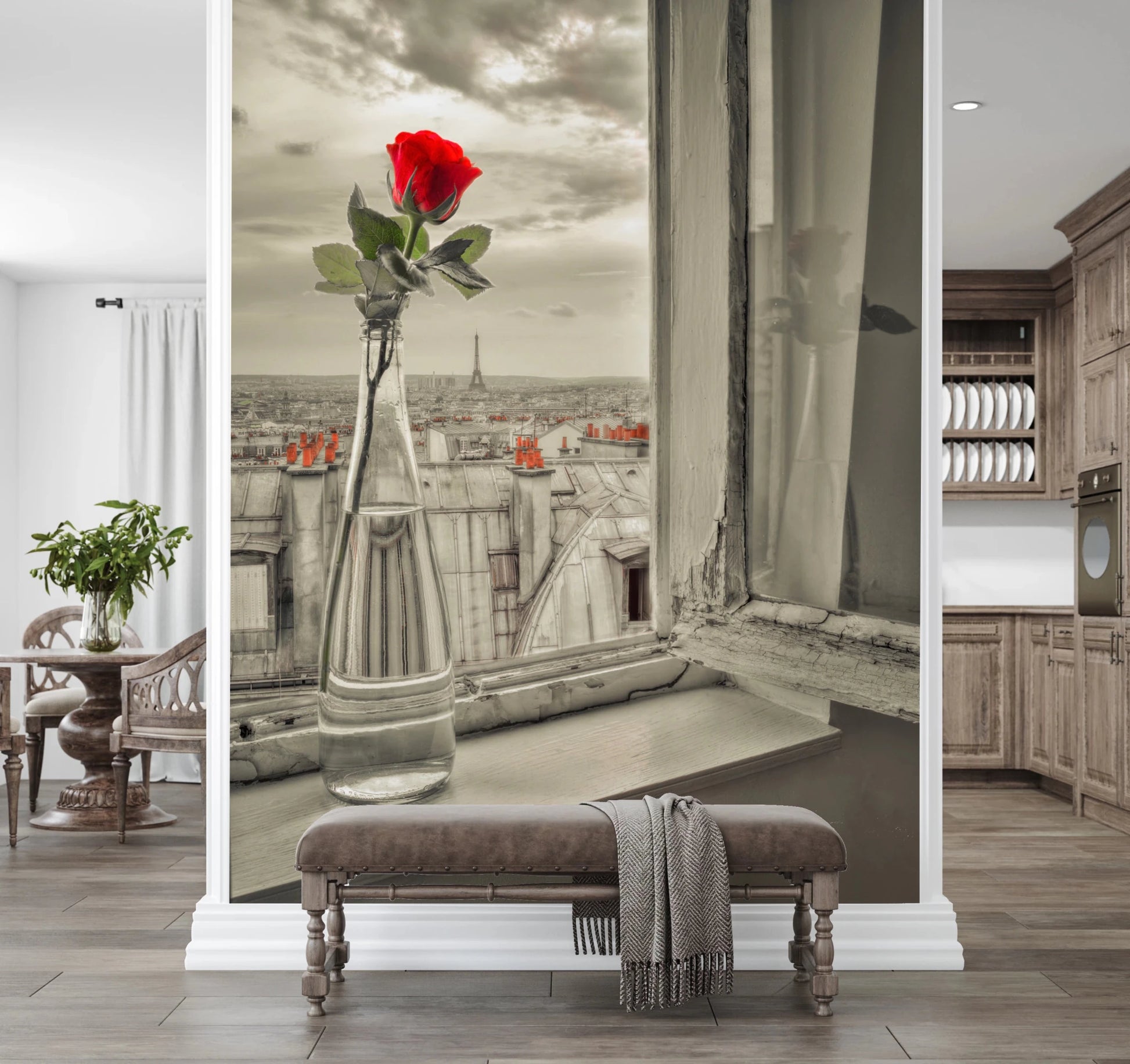 Neutral city view wall mural with Parisian Bloom detail, GD8769