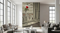 Parisian Bloom wall mural in living room with red flower city view, GD8769