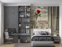 Bedroom styled with Parisian Bloom wall mural and skyline scene, GD8769