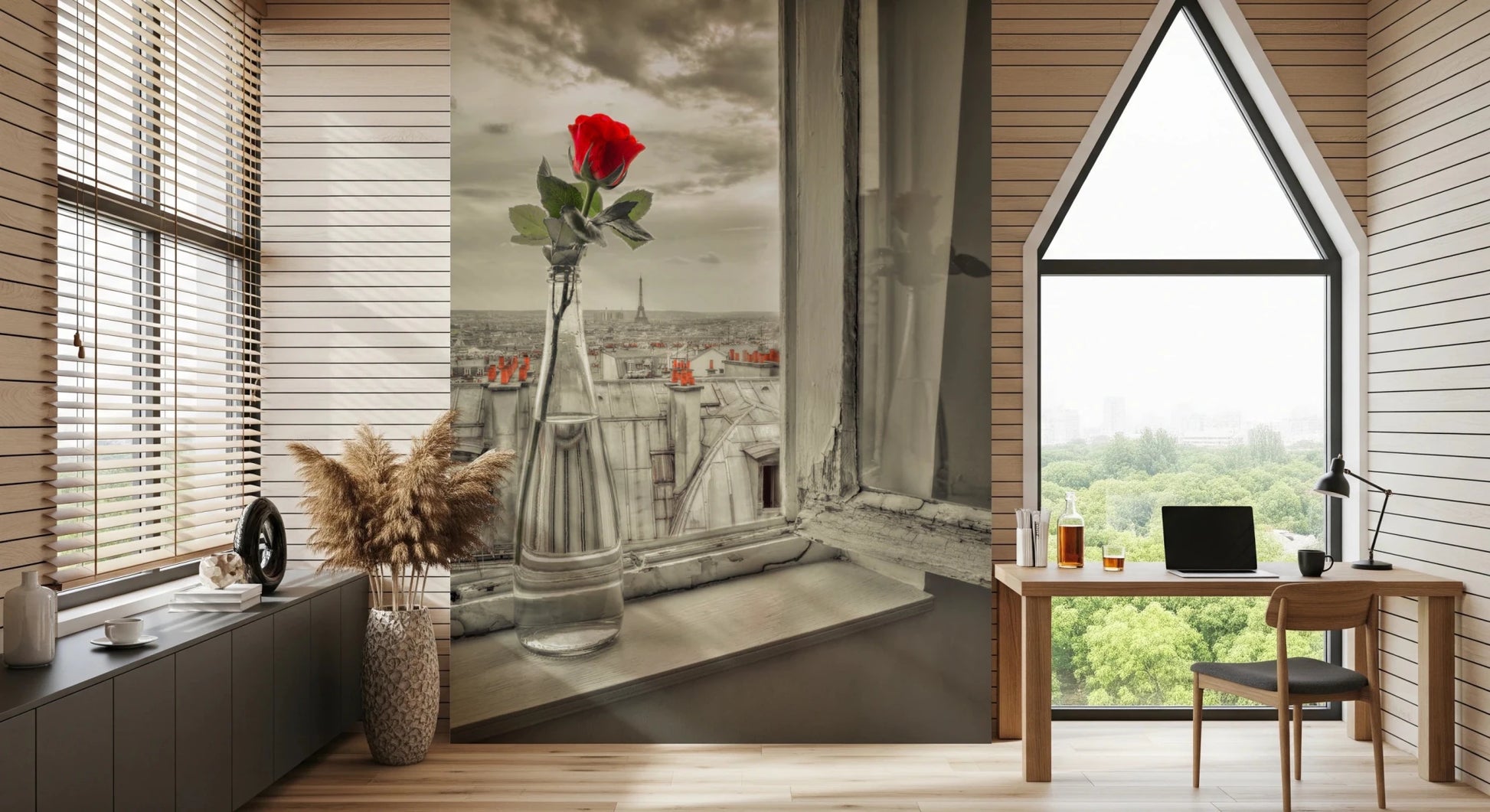 Office area featuring Parisian Bloom wall mural with floral accent, GD8769