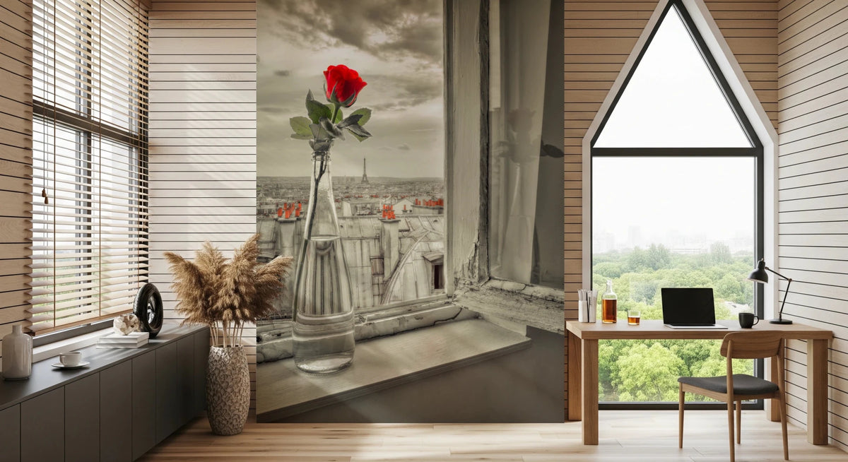 Office area featuring Parisian Bloom wall mural with floral accent, GD8769
