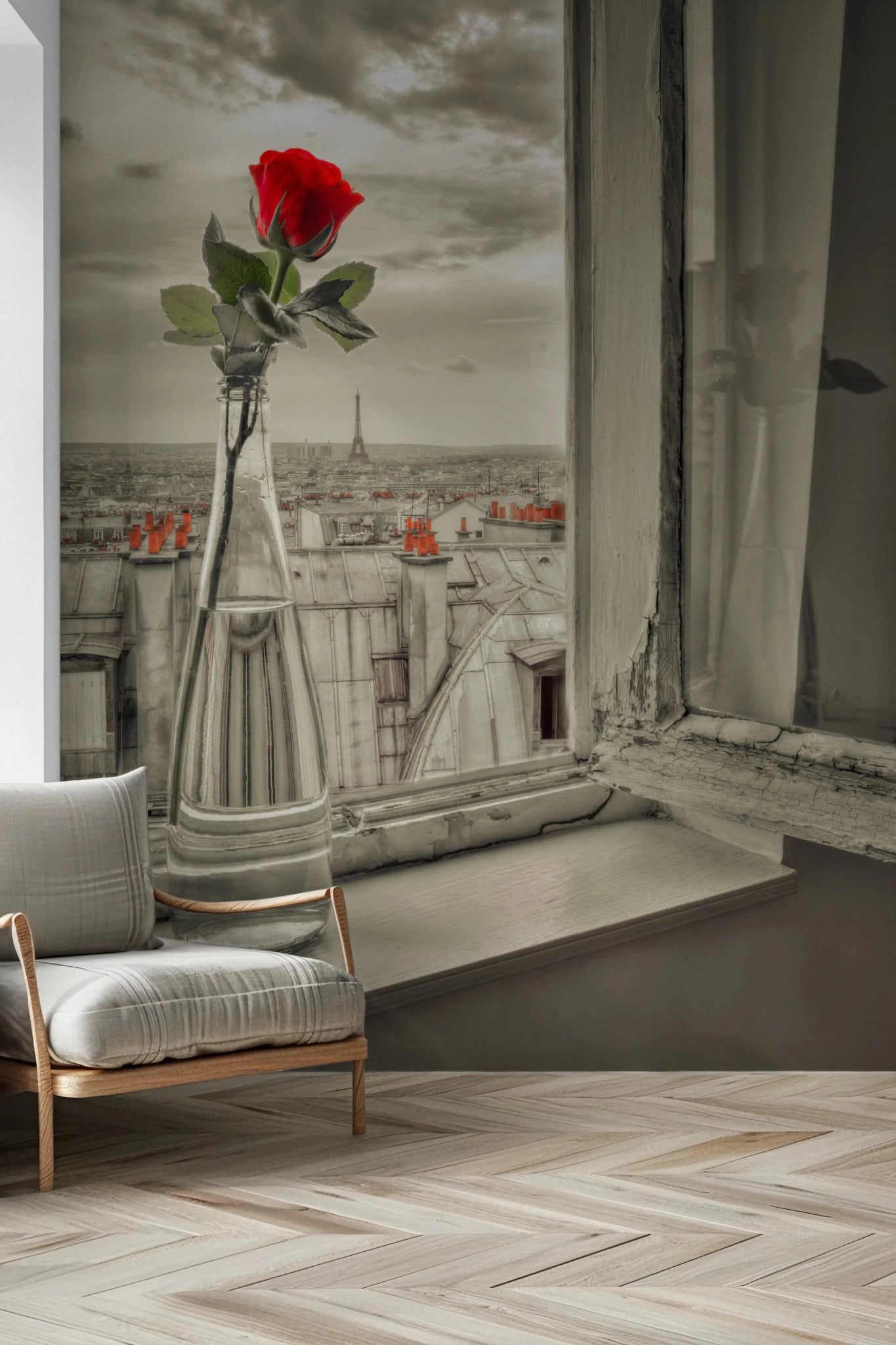 Cityscape wall mural with Parisian Bloom floral foreground, GD8769