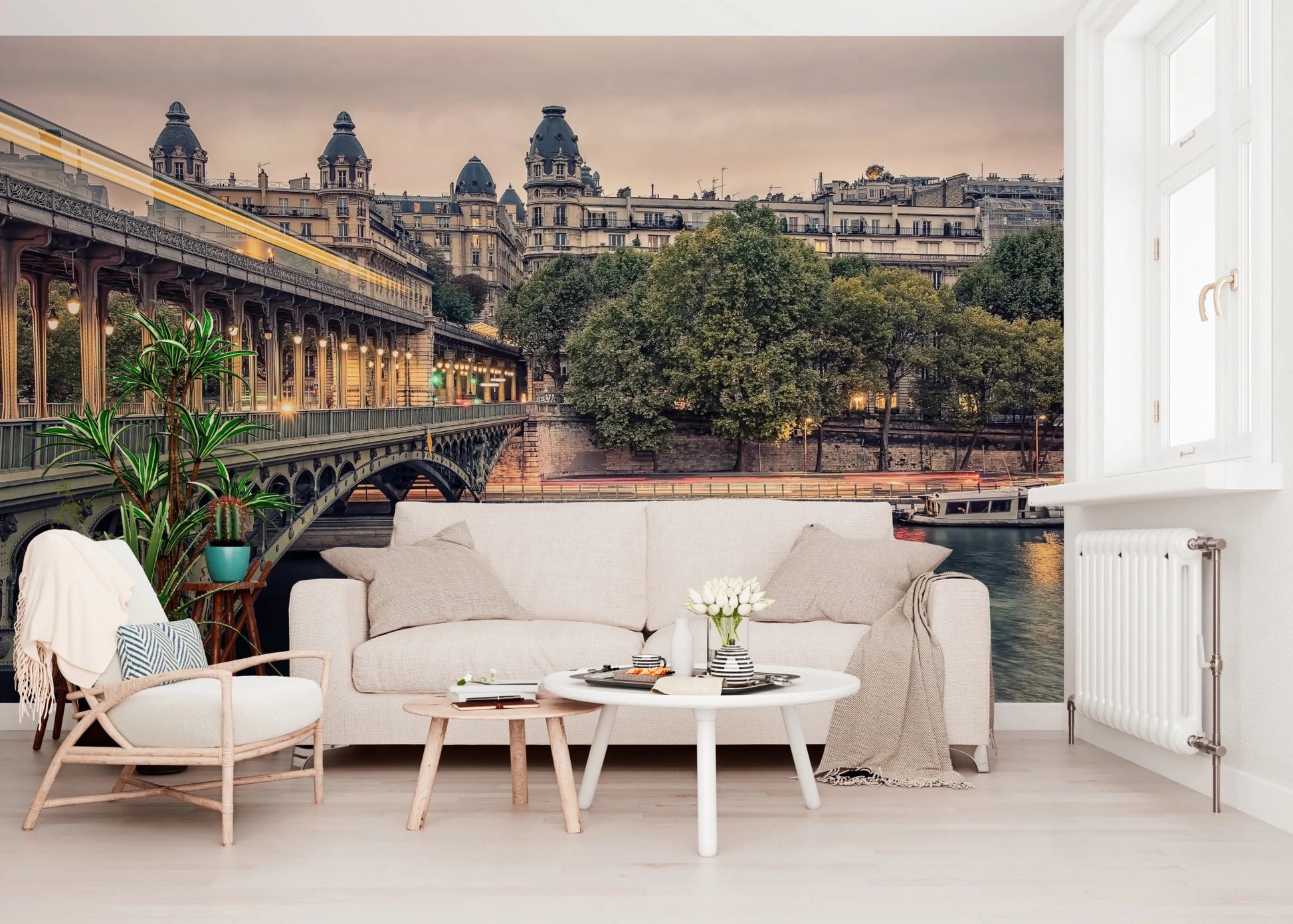 Parisian Bridge Lights Wall Mural for modern apartment interior.