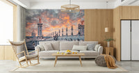 Parisian Bridge Sunset wall mural keeps a living room corner calm yet detailed