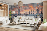 Along the hallway, Parisian Bridge Sunset wall mural creates a long visual flow