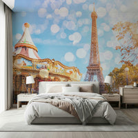 Whimsical carousel horse wallpaper mural Parisian Carousel Dream style.